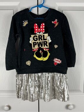Disney Minnie Mouse Girl Power Metallic Pleated Sweatshirt Dress 4T